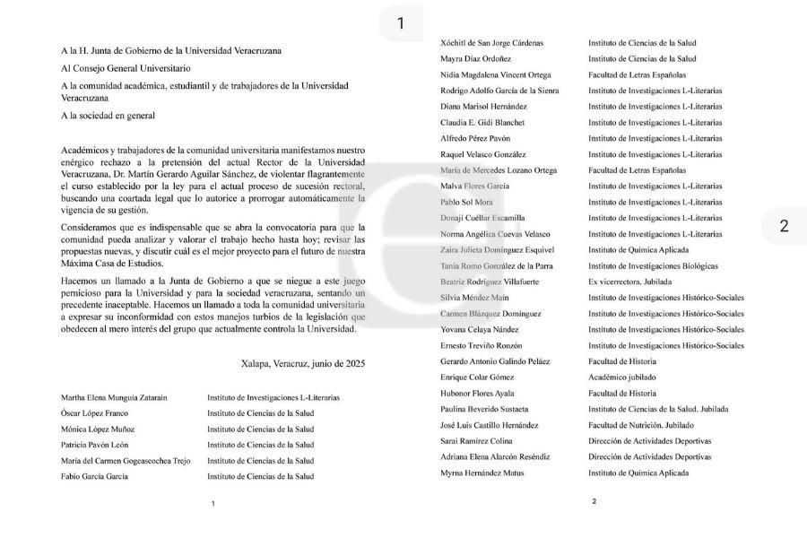 Académicos rechazan prórroga a rector Martín Aguilar en la UV