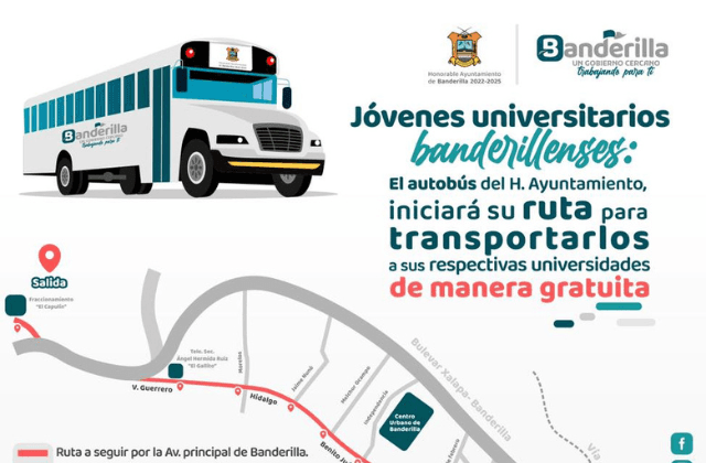 ¡Súbale hay lugares! Transporte gratis de Banderilla a universidades de Xalapa