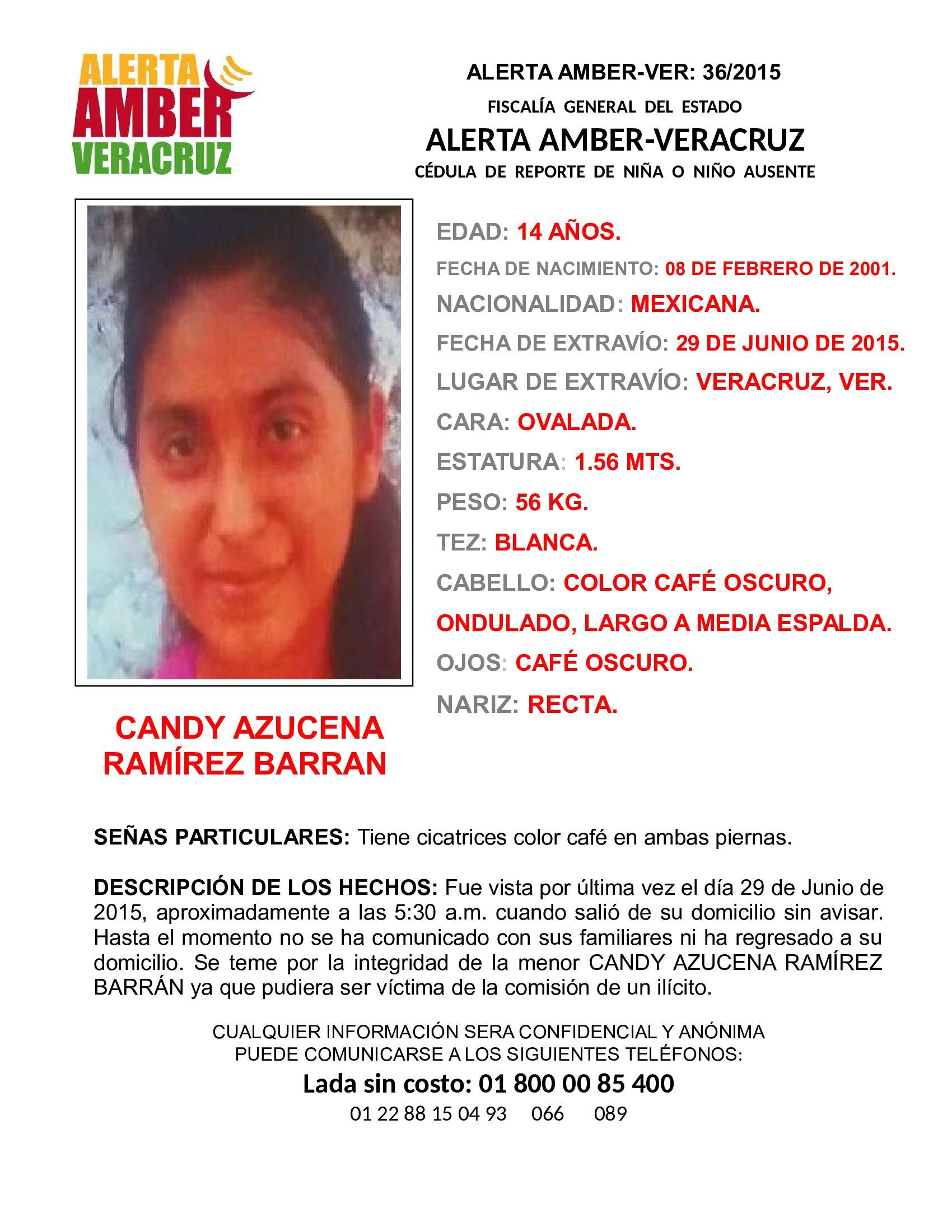 Activa FGE Alerta Amber por desaparición de menor de 14 años, en Veracruz