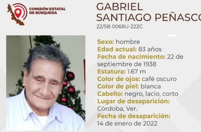 Buscan a Gabriel Peñasco, adulto mayor desaparecido en Córdoba