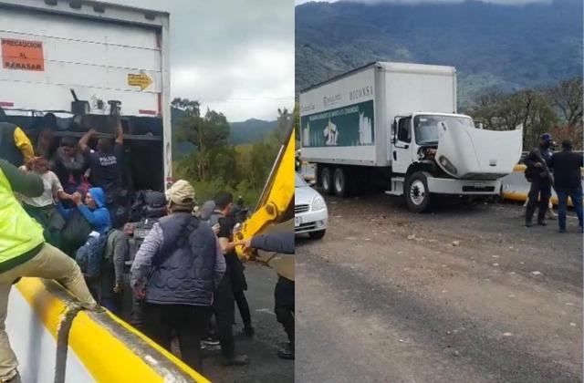 Choca camión de Diconsa en Nogales con 38 migrantes a bordo