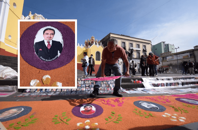 Ernesto, abogado en tapete de aserrín para desaparecidos en Xalapa