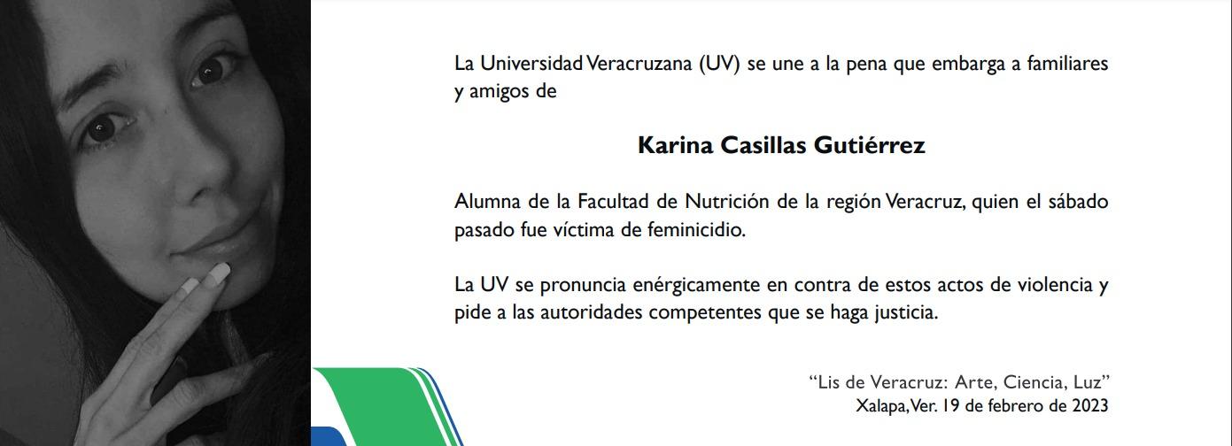 UV exige justicia por Karina, víctima de feminicidio en Veracruz