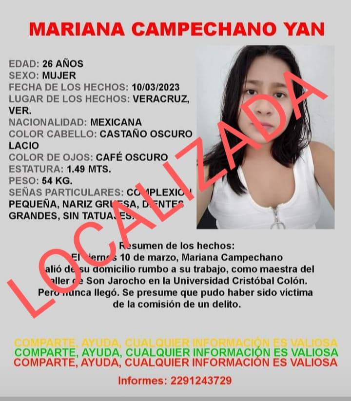 Tras 12 horas desaparecida, localizan con vida a Mariana Yan en Veracruz