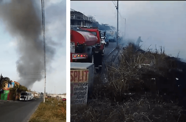 VIDEO: Fuerte incendio en entrada de fraccionamiento de Veracruz