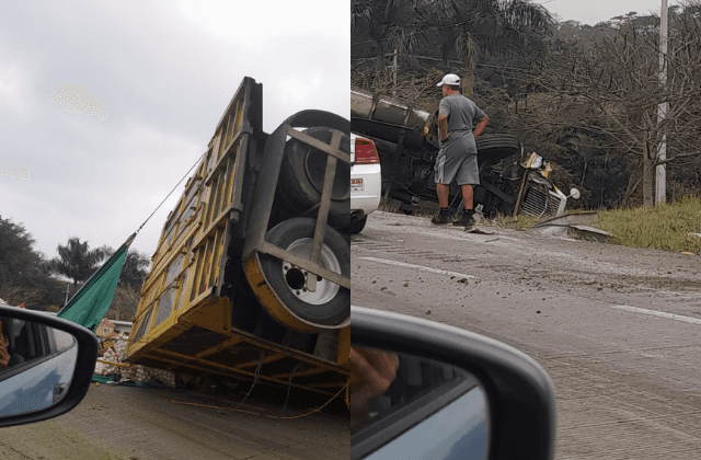 Vuelca tráiler con verduras en carretera de Amatlán; muere conductor